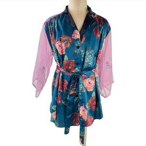 Just Cruising Hawaii Womens Belted Floral Satin Tunic Top Size L